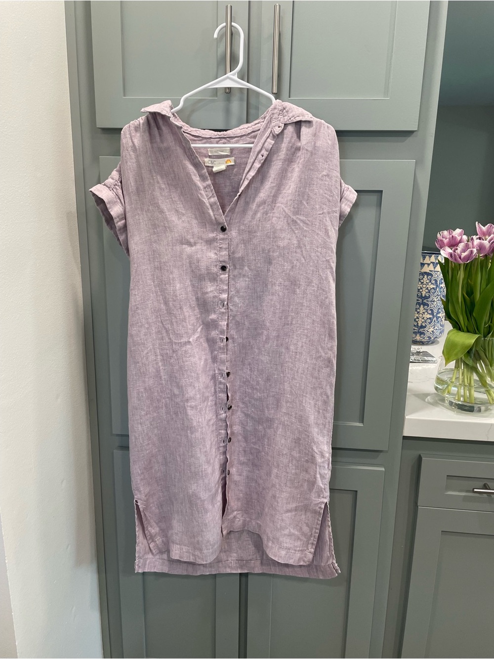 C&C California Lavender Linen Button-Front Dress